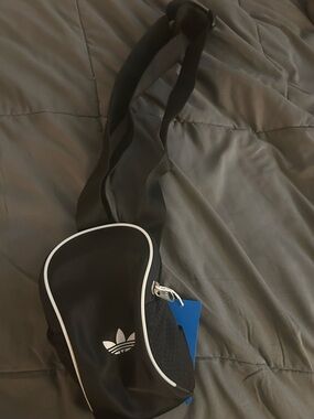 adidas Black Sling Bag with White Piping
